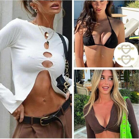 8 Pairs 14G Stainless Steel CZ Nipple Rings Set Hypoallergenic Jewelry - Picture 2 of 6